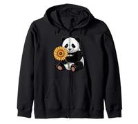 Cute Panda Bear Holding Sunflower Flower Zip Hoodie
