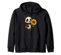 Cute Panda Bear Holding Sunflower Flower Zip Hoodie