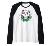 Cute Panda Bear in Hawaiian Costume Hula Raglan Baseball Tee