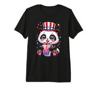 Cute Panda Bear Patriotic 4th July Gift Bubble Boba Tea USA Premium T-Shirt