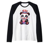 Cute Panda Bear Patriotic 4th July Gift Bubble Boba Tea USA Raglan Baseball Tee