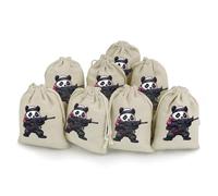 Cute Panda Bear Shooting Drawstring Goody Bag 8 Pcs Reusable Gift Bags Cotton And Hemp Bunches Pocket for Halloween Christmas Parties
