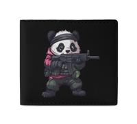 Cute Panda Bear Shooting Leather Wallet Slim Purse with ID Window RFID Blocking Bifold for Men Women