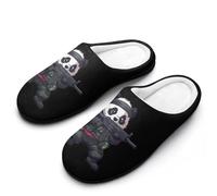 Cute Panda Bear Shooting Men's Cotton Slippers Soft Comfy Slip Indoor Outdoor Casual House Shoes for Winter 9-10（42-43）