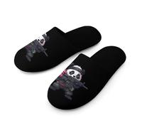 Cute Panda Bear Shooting Men's Flannel Slipper Soft Non Slip House Shoes Comfy Winter Warm Indoor Outdoor Slippers