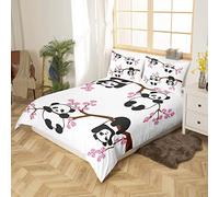 Cute Panda Bedding Set for Girls Boys Kids Cartoon Giant Panda Bedding Single Cherry Blossom Decor Duvet Cover Lover Animal Duvet Cover Bedroom Collection