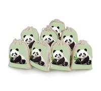 Cute Panda Bunches Pocket Cotton And Hemp with Drawstring 8 Pieces Reusable Gift Bags Jewelry Pouch for Wedding DIY Craft Party (4.9 X 6.7 Inch)