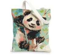 Cute Panda Canvas Tote Bags, Adorable Animal Design Reusable Shopping Bags, Colorful Modern Eco-Friendly Lightweight Canvas, Colorful, 13x15 Inch