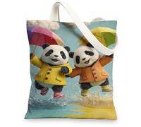 Cute Panda Canvas Tote Bags, Colorful Animal Print Reusable Shopping Bags, Fun Lightweight Washable Shoulder Strap Canvas B, Multicolor, 13x15 Inch