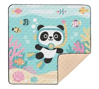 Cute Panda Cartoon Diving Green Large Sturdy Baby Play Mat for Floor Lightweight Kicking Mat for Babies Infants Toddlers, 50'' x 50''