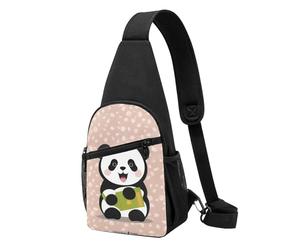 Cute Panda Casual Sling Bag Crossbody Shoulder Pack,Durable Polyester Chest Bag with Multiple Pockets and Key Holder,Adjustable Strap for Men Women