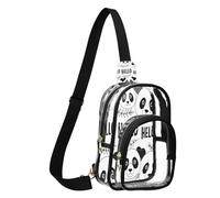 Cute Panda Clear Sling Backpack, Transparent PVC Waist Pack with Adjustable Strap, Inner Pocket and Printed Back
