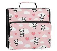 Cute Panda Cloud Pink Print 3 Ring Zipper Binder with Shoulder Strap Handle 1.5 inch Ring Binder Zipper 500 Sheets Capacity Portfolio File Organizer Bag for School Office Supplies