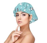 Cute Panda Cloud Print Satin Silk Bonnet for Sleeping Women, Adjustable Double Layer Satin Hair Bonnet Night Sleep Cap for Curly Hair