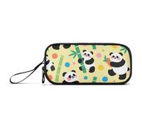 Cute Panda Colorful Polka Dot Yellow Green Nylon Pencil Bag College High Capacity College Pencil Case School Stationery for Elementary Kids