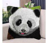 Cute Panda DIY Latch Hook Kits Pillow with Printed Canvas Handmade Cushion Crochet Yarn Embroidery Hook and Latch Kit Pillowcase Christmas Decor 43x43cm