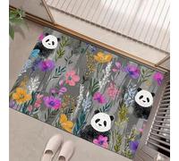 Cute Panda Door Mats Indoor, Machine Washable Soft Doormats, Dirt Trapper Door Mat, Super Absorbent Entrance Rug, Flower Animals Non-Slip Floor Mats For Inside (50 X 80 Cm, Grey)