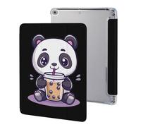 Cute Panda Drinking Bubble Tea Cute Tablet Case with Pencil Holder Unisex Slim Hard Protective Cover Compatible with iPad 9th/ 8th/ 7th