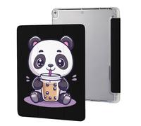 Cute Panda Drinking Bubble Tea Cute Tablet Case with Pencil Holder Unisex Slim Hard Protective Cover Compatible with iPad 9th/ 8th/ 7th