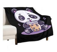 Cute Panda Drinking Bubble Tea Lightweight Blanket Throw Warm Flannel Blankets Soft Throws for Bed Couch Sofa
