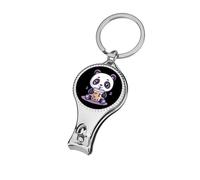 Cute Panda Drinking Bubble Tea Small Fingernail Clipper Metal Sharp Curved Toenail Clippers Cutters with Keychain Men & Women
