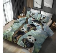 Cute Panda Duvet Cover Sets King Size Bedding 3 Piece, Cute Animal Pattern Reversible Quilt Cover & 2 Pillowcases, Soft Microfiber, Zip, Bedroom Decor & Gifts(NV157)