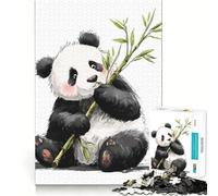 Cute Panda Eating Bamboo Illustration Jigsaw Puzzle 1000 Piece for Adults Tension Relief FreeTime Game Playful Challenge (38x52cm)