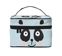 Cute Panda Face Blue Travel Cosmetic Bag for Women Girl Large Makeup Organizer Portable Toiletries