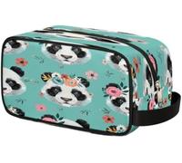 Cute Panda Face Floral Toiletry Bag for Travel, Cosmetic Makeup Bag Waterproof Polyester Shaving Bag for Men Women Kids, Portable Organizer for Bathroom Gym Vacation