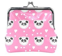 Cute Panda Faces Pink Women Cute Coin Purse Leather Kiss Lock Buckle Small Change Purse, Cute Panda Faces Pink, Classic