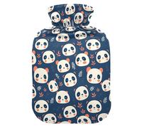 Cute Panda Faces Water Bottle for Hot Water with Soft Cover, 2L Warmer Bag for Hand Feet Warmer