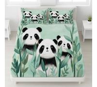Cute Panda Fitted Sheet Super King Size, Playful Animals Giant Panda Bamboo Forest Bedding Set 30 cm Deep 3pcs with 2 Pillowcases for Kids Teens, Soft Microfiber Bed Cover 180 x 200 cm