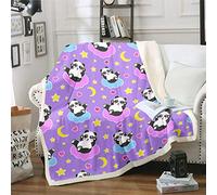 Cute Panda Fleece Throw Blanket for Sofa Couch Bed Cartoon Animal Panda Bear Warm Plush Blanket Decorative Purple Stars Moon Heart 150CM X 125CM