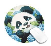 Cute Panda Floral Mouse Pad, Blue Hydrangea Design, Spring Inspired Gaming Mousepad, Rubber Non-Slip Washable Mouse Mat for Home and Office Round 8x8 Inch