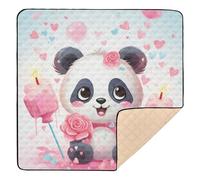 Cute Panda Flower Soft Thick Baby Play Mat for Floor Cozy Breathable Baby Play Tummy Time Mat for Babies Infants Toddlers, 50'' x 50''