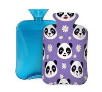 Cute Panda Flowers Purple Hot Water Bottle with Cover, 2L Large Capacity Hot Water Bag for Hot Cold Compress, Hand Feet Warmer, Neck Shoulder Pain Relief