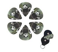 Cute Panda Guitar Picks 6 Pack, 0.46mm Thickness Celluloid Bass Pick with Leather Guitar Pick Holder Keychain Abstract Art Pics Plectrum for Acoustic Electric Guitar, Ukulele, Bass