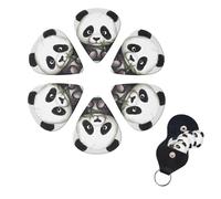 Cute Panda Guitar Picks 6 Pack, 0.96mm Thickness Celluloid Bass Pick with Leather Guitar Pick Holder Keychain Abstract Art Pics Plectrum for Acoustic Electric Guitar, Ukulele, Bass