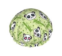 Cute Panda Head Bamboo Shower Cap Waterproof Luxury Shower Caps for Women Reusable Bath Hair Cap Fashion Shower Hat with Elastic Easy to Wear