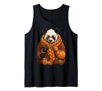 Cute Panda Knitting Cozy Autumn Animal Art Fall Aesthetic Tank Top