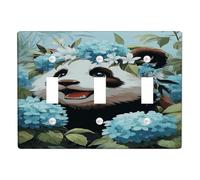 Cute Panda Light Switch Cover Plate/Outlet Covers, Blue Hydrangea Floral Design for Spring Decor, Thermoplastic Wall Plates, Standard Size Triple Toggle