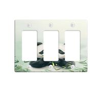 Cute Panda Light Switch Cover Plate/Outlet Covers, Soft Green Bamboo Design for Kids' Rooms, Thermoplastic Wall Plates, Standard Size 3 Gang Wall Plate