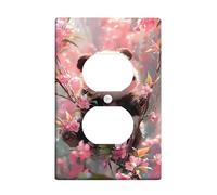 Cute Panda Light Switch Cover Plate, Peach Floral Design for Spring Decor, Thermoplastic Wall Plates, Standard Size Single Duplex Outlet