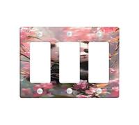 Cute Panda Light Switch Cover Plate, Peach Floral Design for Spring Decor, Thermoplastic Wall Plates, Standard Size 3 Gang Wall Plate