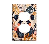 Cute Panda Light Switch Cover Plates/Outlet Covers, Autumn Floral Design for Kids Room Decor, Thermoplastic Wall Plates, Standard Size Single Duplex Outlet
