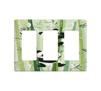 Cute Panda Light Switch Cover Plates/Outlet Covers, Green Bamboo Design for Kids Room Decor, Thermoplastic Wall Plates, Standard Size 3 Gang Wall Plate