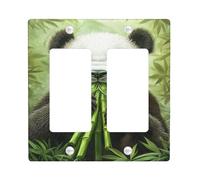 Cute Panda Light Switch Cover Plates/Outlet Covers, Green Bamboo Design for Nature Lovers, Thermoplastic Wall Plates, Standard Size Double Rocker