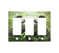 Cute Panda Light Switch Cover Plates/Outlet Covers, Green Bamboo Design for Nature Lovers, Thermoplastic Wall Plates, Standard Size 3 Gang Wall Plate