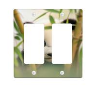 Cute Panda Light Switch Cover Plates/Outlet Covers, Green Bamboo Forest Design for Kids' Room Decor, Thermoplastic Wall Plates, Standard Size Double Rocker