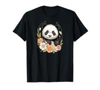 Cute Panda Love Flower Animal Black and White Bear T-Shirt
